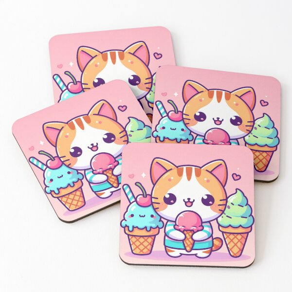 Item preview, KAWAII CAT EATING ICE CREAM designed and sold by BootsNCatsStore.