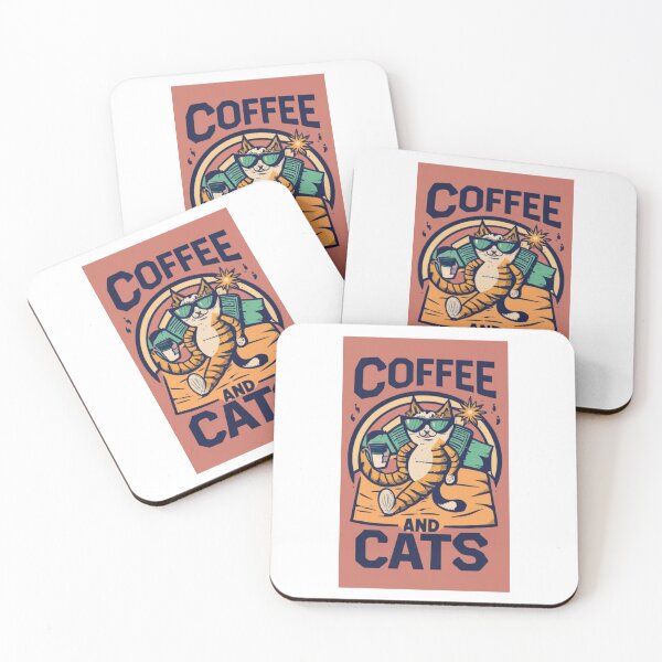 Item preview, Vintage Kawaii Cute Coffee and Cats Pink Orange v5 designed and sold by FenwickDesign99.