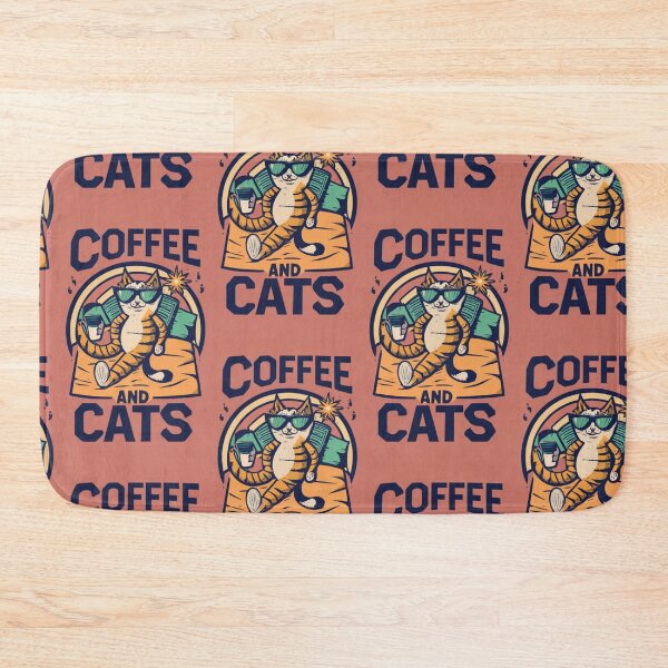 Item preview, Vintage Kawaii Cute Coffee and Cats Pink Orange v5 designed and sold by FenwickDesign99.