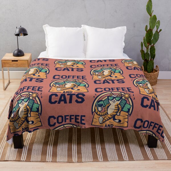 Item preview, Vintage Kawaii Cute Coffee and Cats Pink Orange v5 designed and sold by FenwickDesign99.