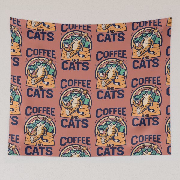 Item preview, Vintage Kawaii Cute Coffee and Cats Pink Orange v5 designed and sold by FenwickDesign99.