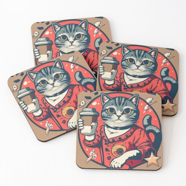 Item preview, Retro Coffee Cats Red and Brown v6 designed and sold by FenwickDesign99.