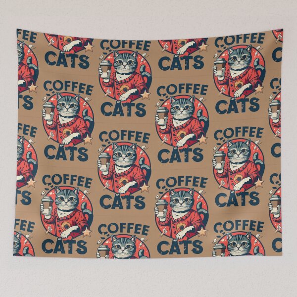 Item preview, Retro Coffee Cats Red and Brown v6 designed and sold by FenwickDesign99.
