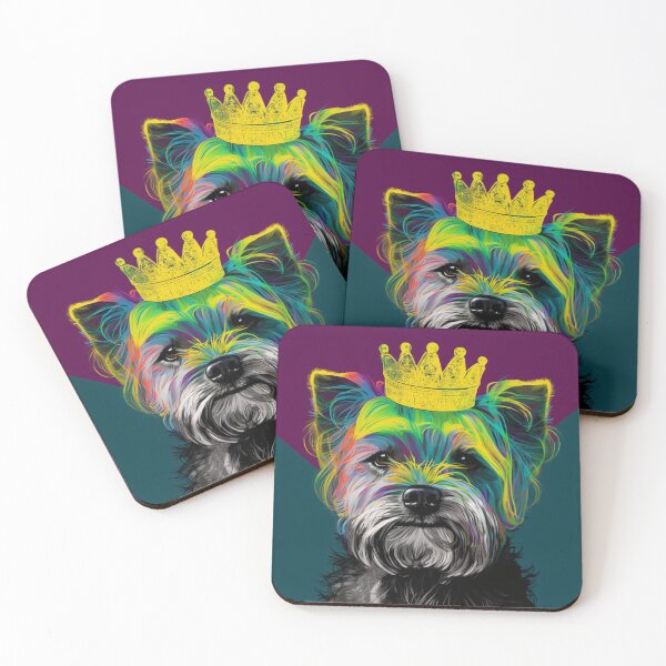 Item preview, Colorful Dog Art - Rainbow Yorkie with Crown designed and sold by luxePprints.