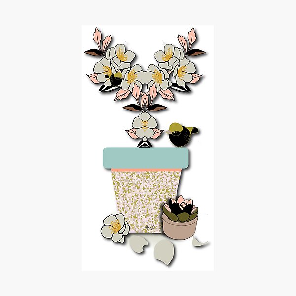 Artikelvorschau, Böhmische Pfirsich-Blumenillustration mit Vögeln entworfen und verkauft von Ldydesign.