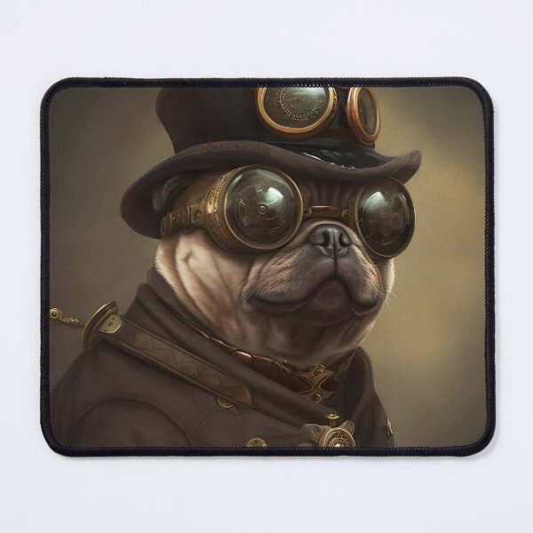 Item preview, SteamPunk Pug on Brown Vignette Background designed and sold by Lisa Pearlman.