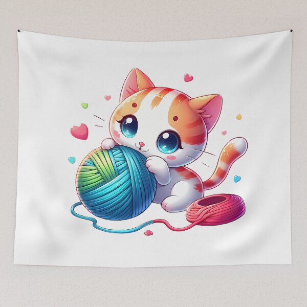 Item preview, cute kitten plays with ball of yarn designed and sold by CreativeSparkzz.
