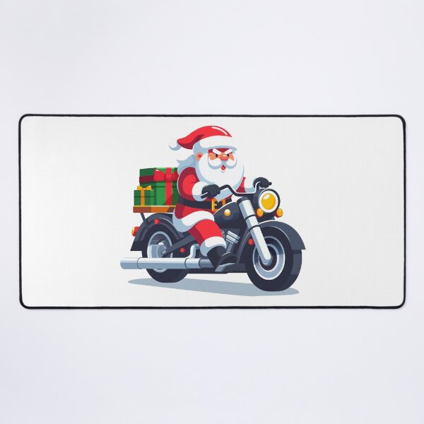 Artikelvorschau, Cartoon-Flachdesign-Stil des Weihnachtsmanns, der mit dem Motorrad fährt, um Weihnachtsgeschenke auszuliefern entworfen und verkauft von Tony J.