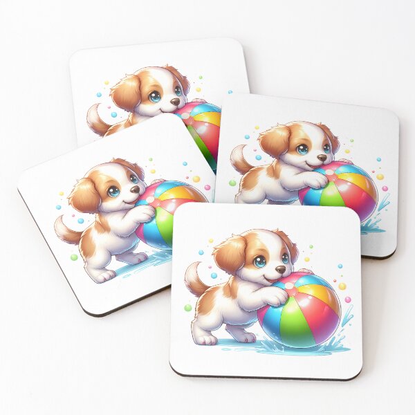 Item preview, little puppy plays with colorful ball designed and sold by CreativeSparkzz.