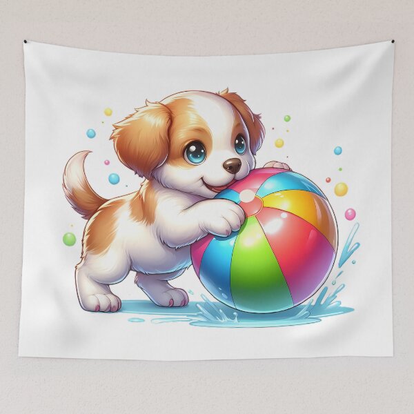 Item preview, little puppy plays with colorful ball designed and sold by CreativeSparkzz.