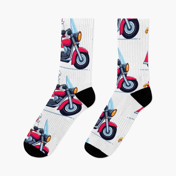 Artikelvorschau, Cartoon-Flachdesign-Stil des Weihnachtsmanns, der mit dem Motorrad fährt, um Weihnachtsgeschenke auszuliefern entworfen und verkauft von Tony J.