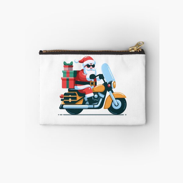 Artikelvorschau, Cartoon-Flachdesign-Stil des Weihnachtsmanns, der mit dem Motorrad fährt, um Weihnachtsgeschenke auszuliefern entworfen und verkauft von Tony J.
