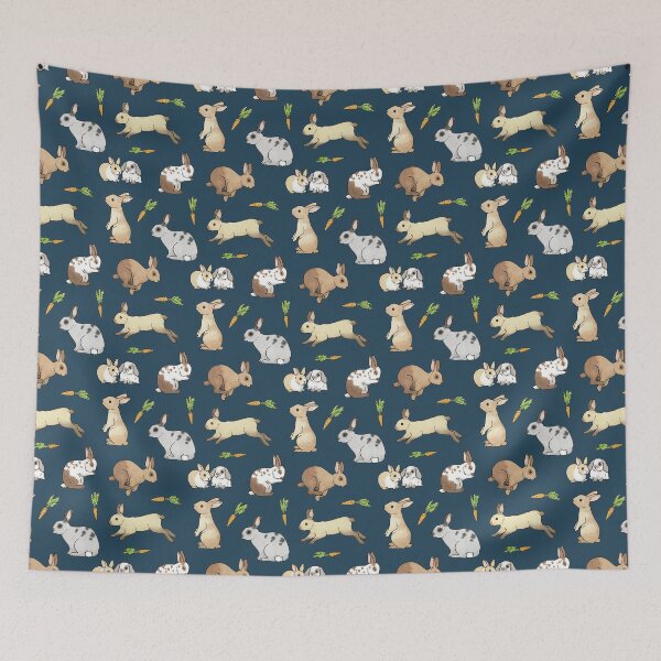 Item preview, Rabbits on navy background designed and sold by HazelFisher.