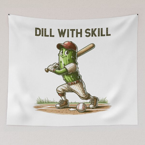 Item preview, Pickle Playing Baseball Dill With Skill designed and sold by CosyTeal.