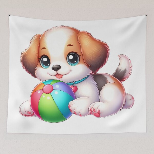 Item preview, cute puppy plays with a ball designed and sold by CreativeSparkzz.