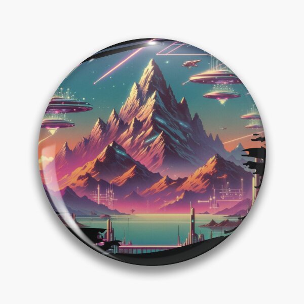 Item preview, "Mountains of Tomorrow: A Cosmic Synthwave Vista" designed and sold by ChromaticBlend.
