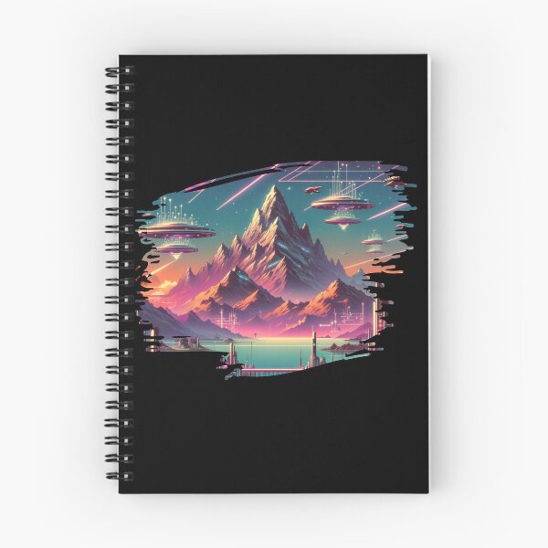 Item preview, "Mountains of Tomorrow: A Cosmic Synthwave Vista" designed and sold by ChromaticBlend.