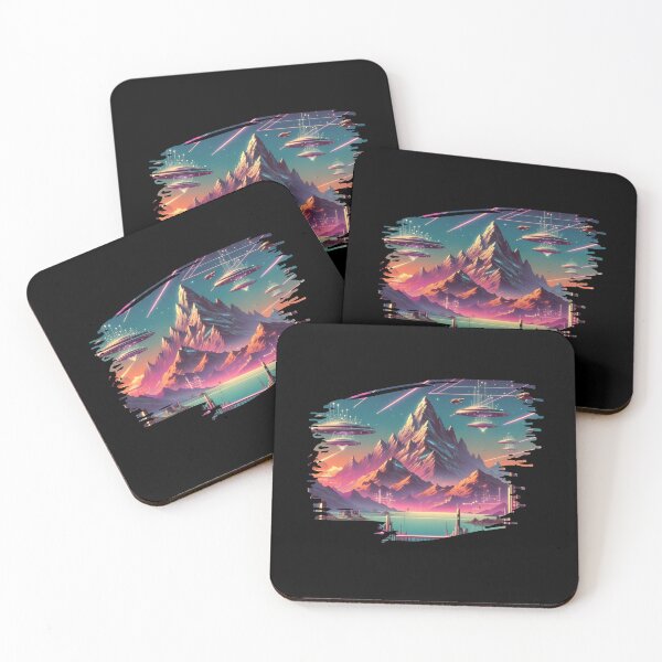 Item preview, "Mountains of Tomorrow: A Cosmic Synthwave Vista" designed and sold by ChromaticBlend.