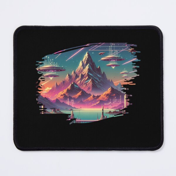 Item preview, "Mountains of Tomorrow: A Cosmic Synthwave Vista" designed and sold by ChromaticBlend.