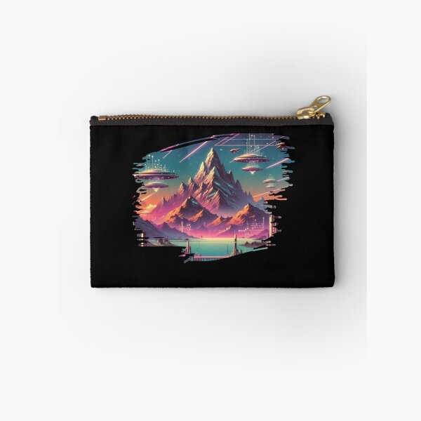 Item preview, "Mountains of Tomorrow: A Cosmic Synthwave Vista" designed and sold by ChromaticBlend.