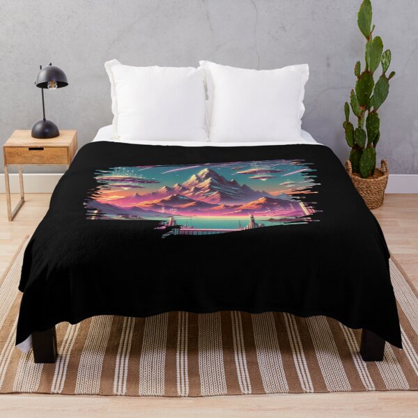 Item preview, "Mountains of Tomorrow: A Cosmic Synthwave Vista" designed and sold by ChromaticBlend.