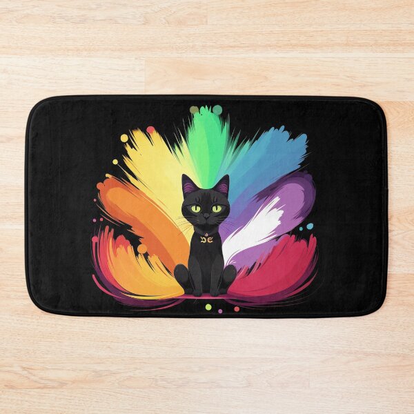 Item preview, A black cat. Rainbow tails. Bright colored background. Stylish illustration designed and sold by Harmonysens.