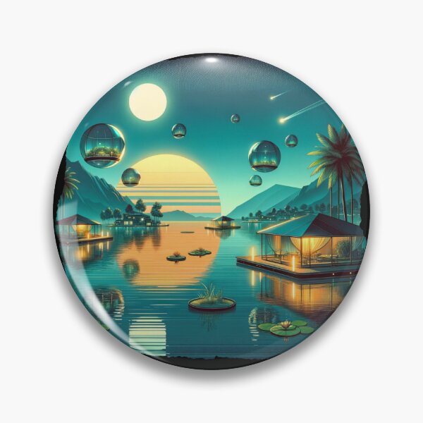 Item preview, Lakeside Repose: Serenity in the Synthwave Era" designed and sold by ChromaticBlend.