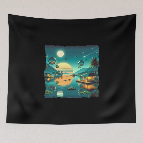 Item preview, Lakeside Repose: Serenity in the Synthwave Era" designed and sold by ChromaticBlend.