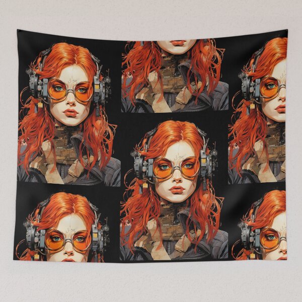 Item preview, Steampunk Vision: Cybernetic Portrait of a Redhead Warrior designed and sold by Youthinkai.