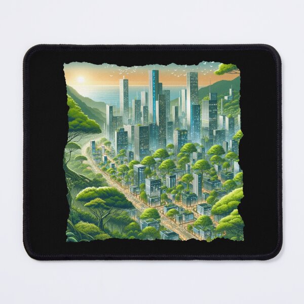 Item preview, "Verdant Skyscrapers: Sunrise in the Eco-City" designed and sold by ChromaticBlend.