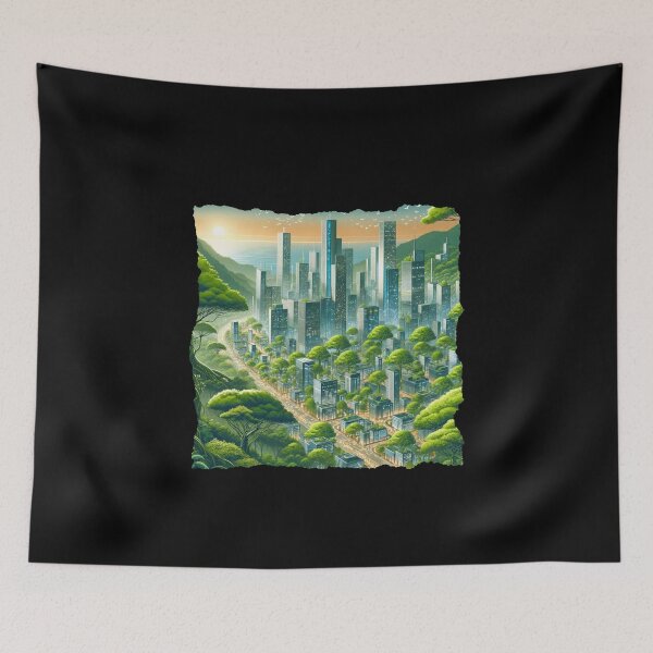 Item preview, "Verdant Skyscrapers: Sunrise in the Eco-City" designed and sold by ChromaticBlend.