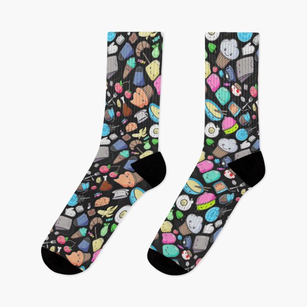 Item preview, Kawaii Cute Food Pattern Black Rainbow designed and sold by Jarrod Vandenberg.