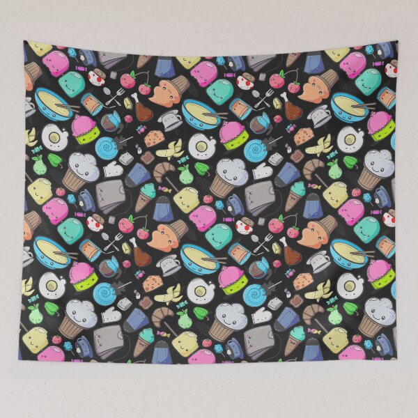 Item preview, Kawaii Cute Food Pattern Black Rainbow designed and sold by Jarrod Vandenberg.