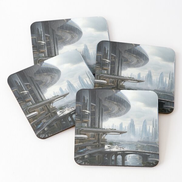 Item preview, Elevated Elegance: Eco-Futurism in Rain-Drenched Cityscapes designed and sold by ArtComixHaven.