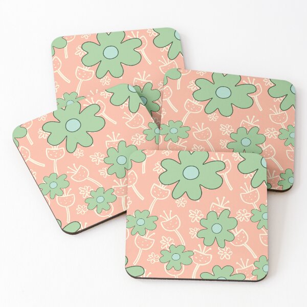 Item preview, Funky retro flower peach pattern designed and sold by BritishDelights.