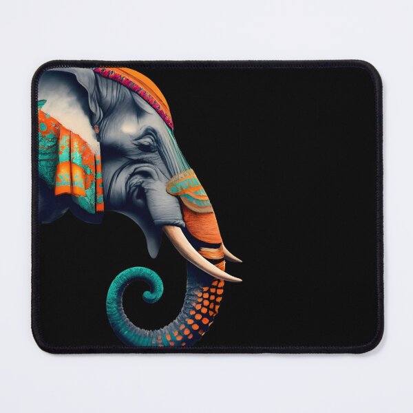 Item preview, Side view of elephant head decorated with orange and teal designed and sold by Ann Miu Deluxe.
