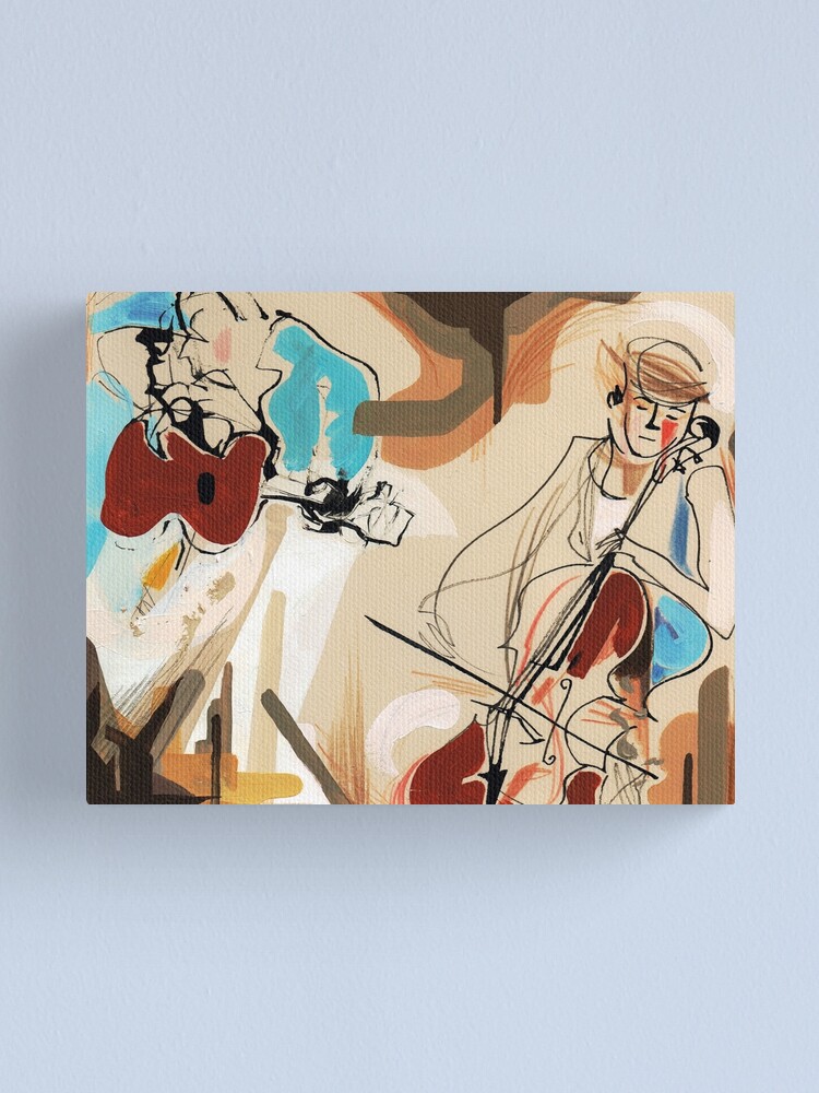 Alternate view of Cello and Guitar Player Musicians Painting Drawing Canvas Print