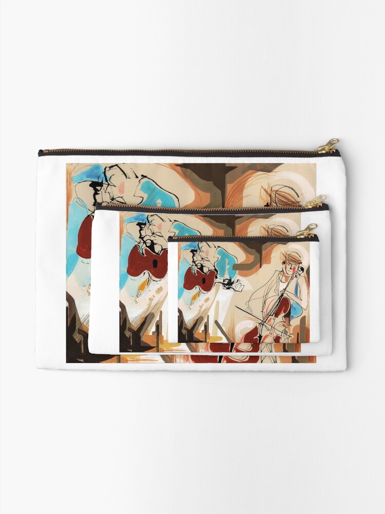 Alternate view of Cello and Guitar Player Musicians Painting Drawing Zipper Pouch