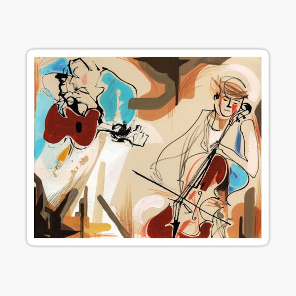 Cello and Guitar Player Musicians Painting Drawing Sticker