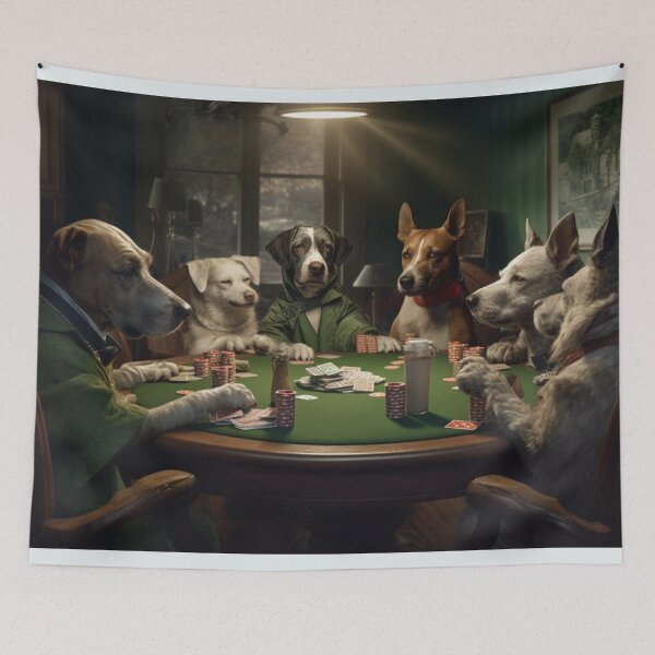 Artikelvorschau, Ölgemälde lustige Tiere Hunde spielen Poker Kartenspiel Glücksspiel Kunstwerk A518 entworfen und verkauft von MPCFICTION.