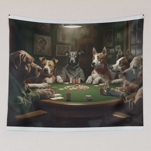 Artikelvorschau, Ölgemälde lustige Tiere Hunde spielen Poker Kartenspiel Glücksspiel Kunstwerk A517 entworfen und verkauft von MPCFICTION.