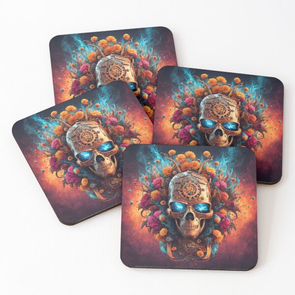 Item preview, A steampunk skull drawing with flowers designed and sold by Ekalininart.