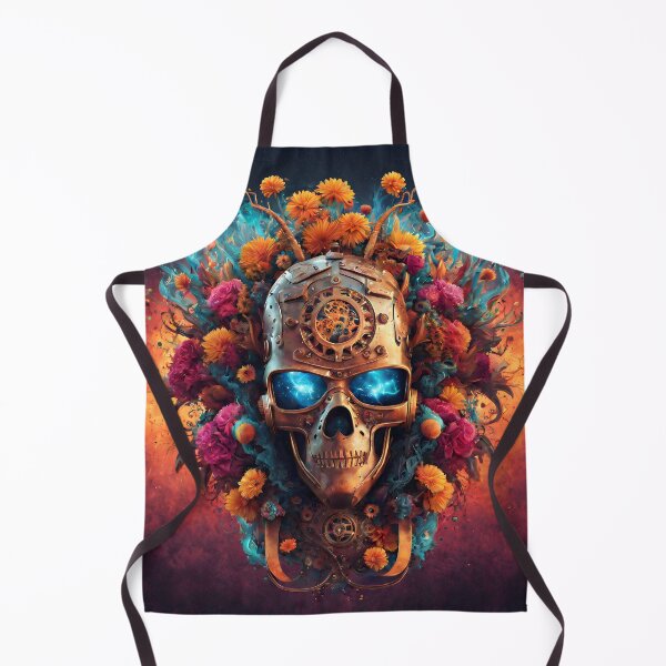 Item preview, A steampunk skull drawing with flowers designed and sold by Ekalininart.
