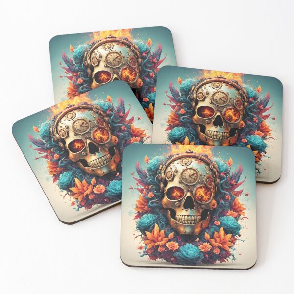 Item preview, Drawing of a skull in a vintage steampunk style with flowers and fire designed and sold by Ekalininart.