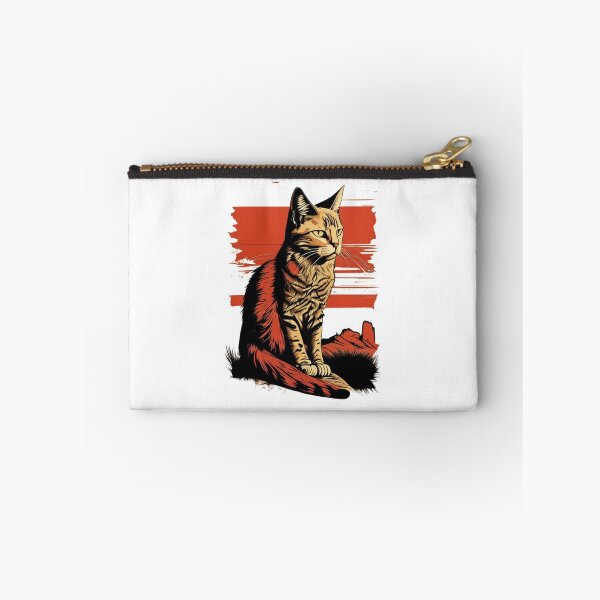 Item preview, Focused cat sitting on vibrant red background, looking designed and sold by BlueGoldArt.