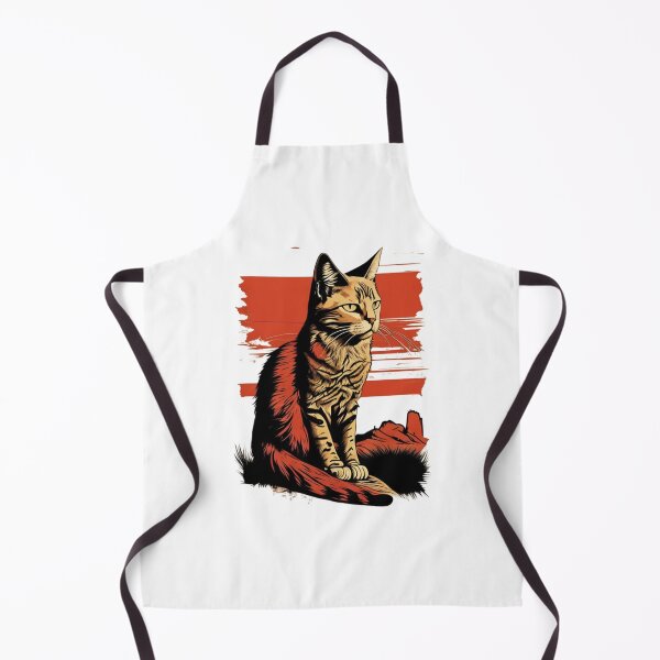 Item preview, Focused cat sitting on vibrant red background, looking designed and sold by BlueGoldArt.