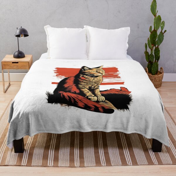Item preview, Focused cat sitting on vibrant red background, looking designed and sold by BlueGoldArt.