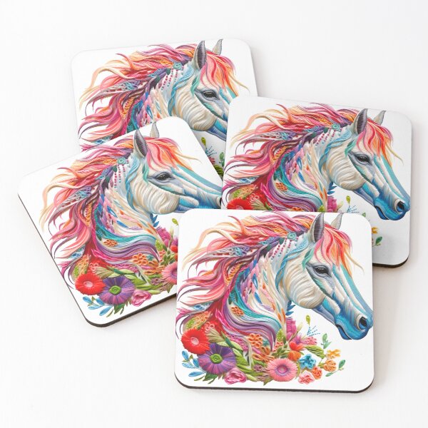 Item preview, rainbow horse Embroidery hand stitched cottage core colorful pattern thread designed and sold by TankandDPS.