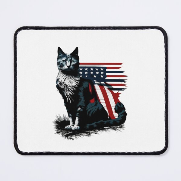 Item preview, Patriotic cat with flag black red white designed and sold by BlueGoldArt.