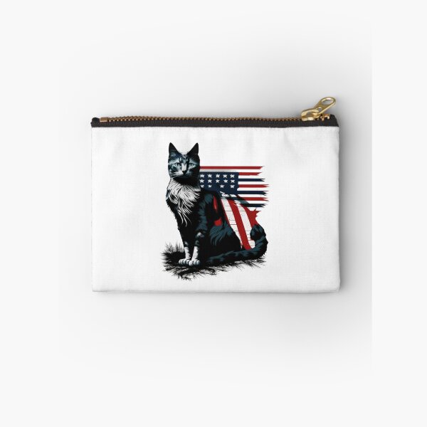 Item preview, Patriotic cat with flag black red white designed and sold by BlueGoldArt.